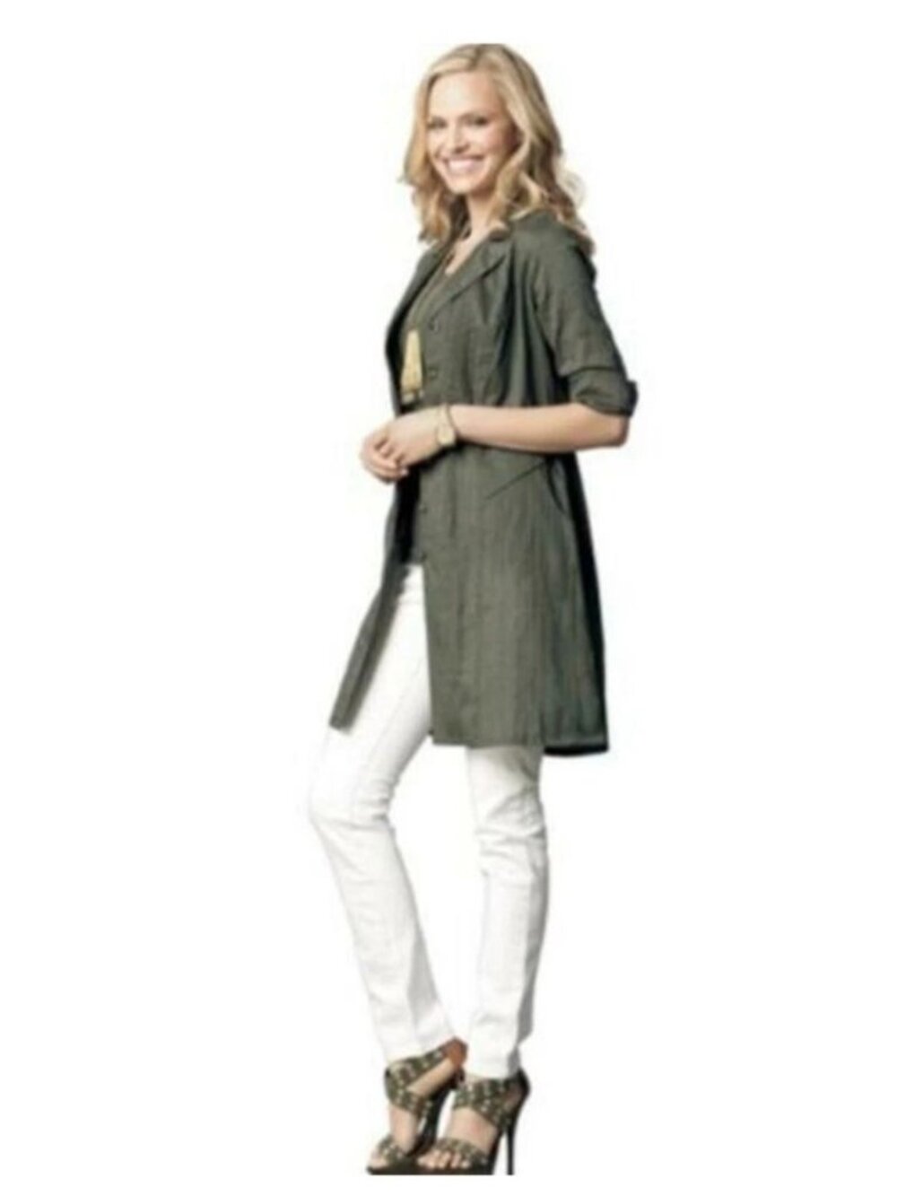 Cabi Got You Covered Green Pintucked Shirtdress Tunic Top Cover up Womens Size M